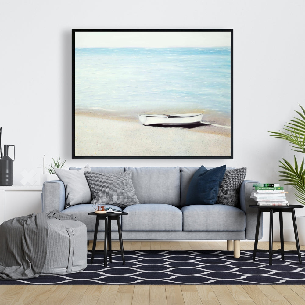 Décoration de salle de bain côtière | Toile encadrée « Le long du bateau »