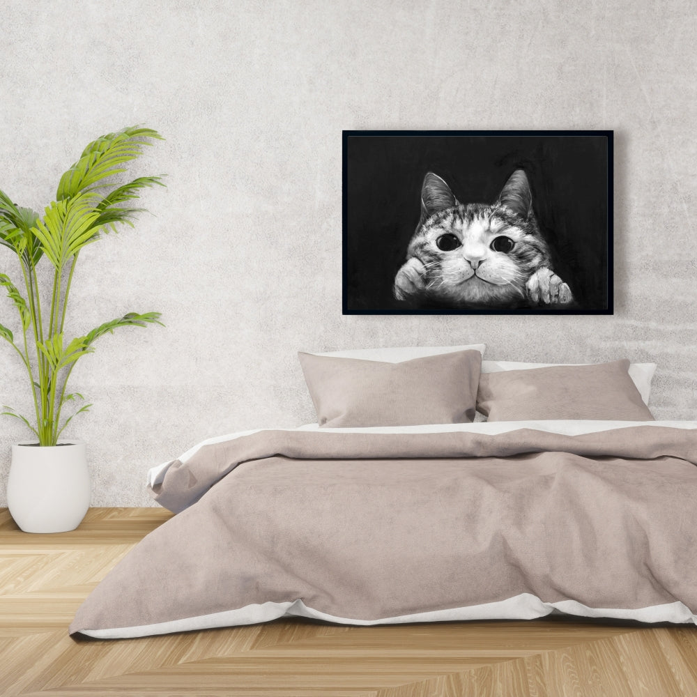 Livingroom Pets White Framed Canvas - Curious Cat Home Decor