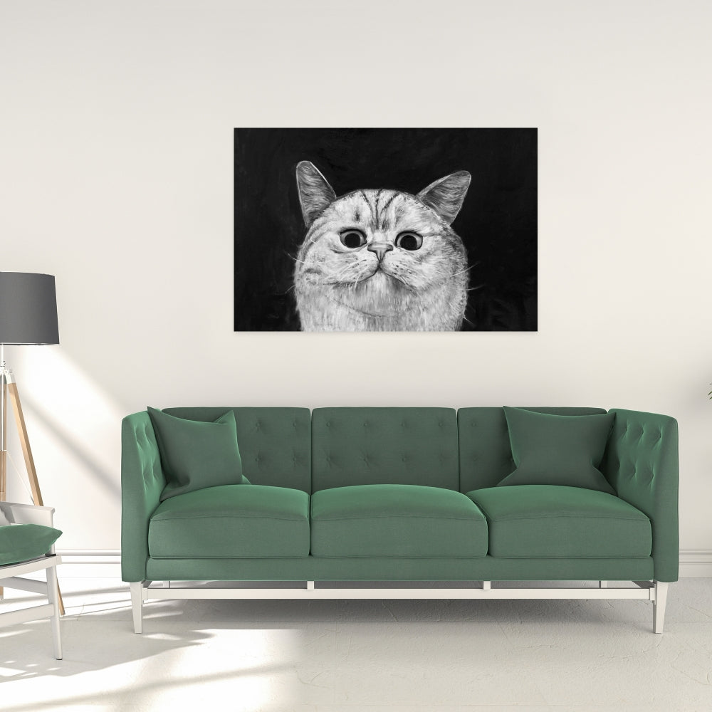 Watching Cat Monochrome Canvas - Living Room Home Decor