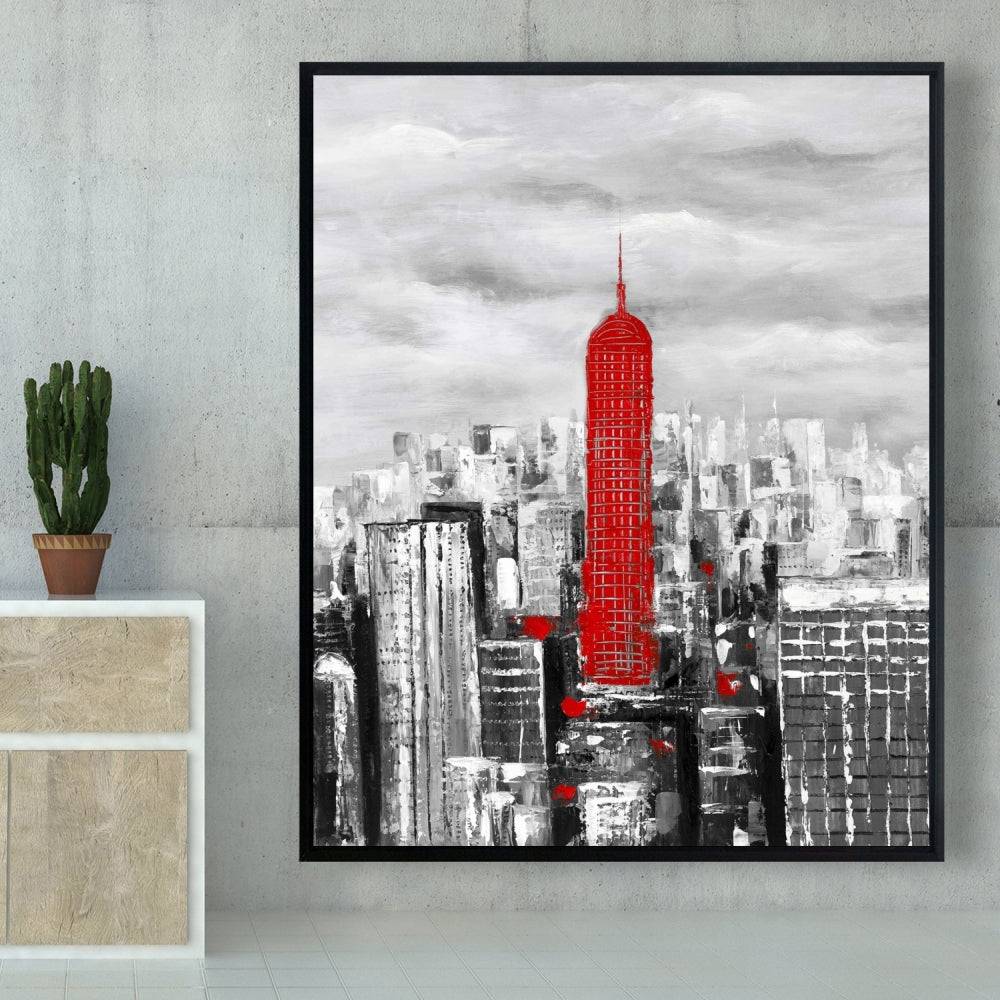 Empire State Building Framed Canvas | White Building Decor