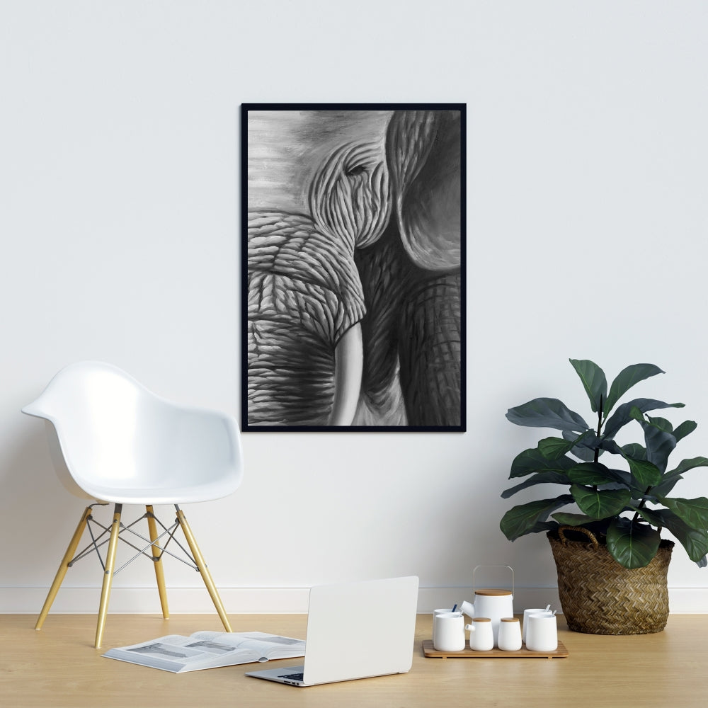 Elephant Gray Framed Canvas - Elegant Livingroom Wall Art
