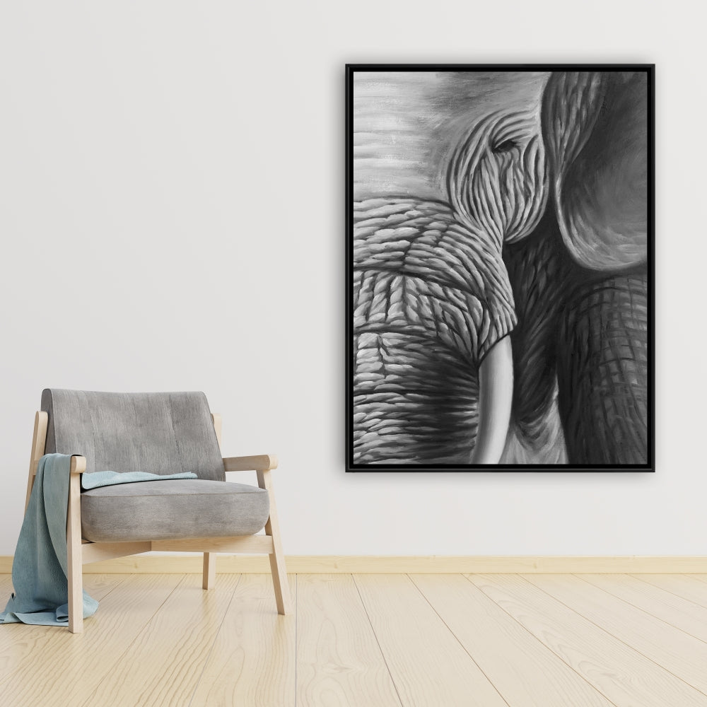Elephant Gray Framed Canvas - Elegant Livingroom Wall Art