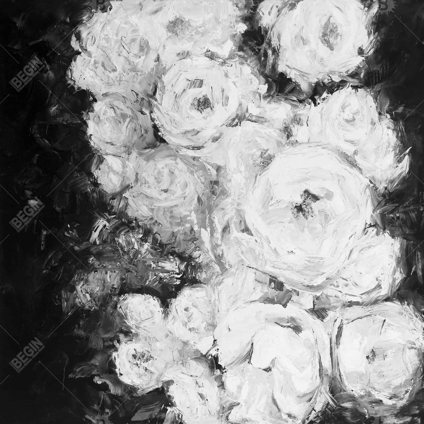 Monochrome Rose Garden Gray Floral Canvas | Home Decor Art