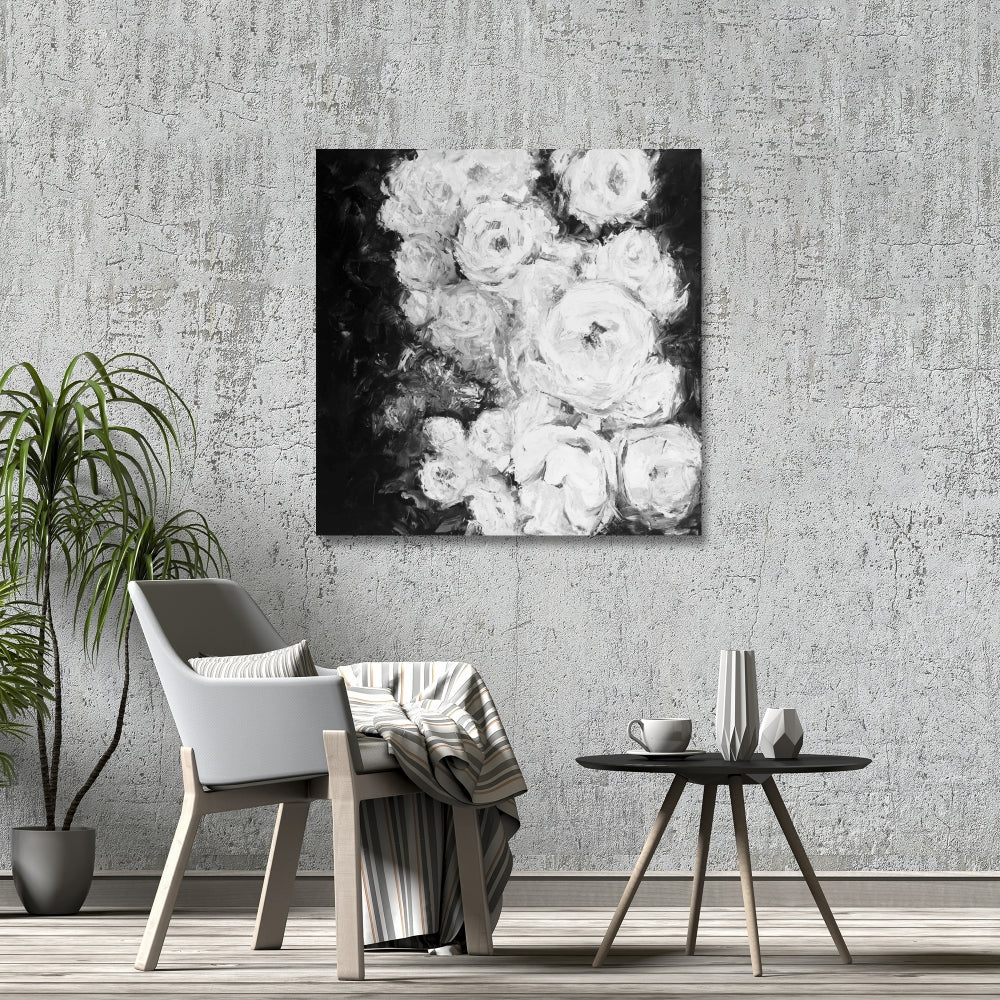 Monochrome Rose Garden Gray Floral Canvas | Home Decor Art