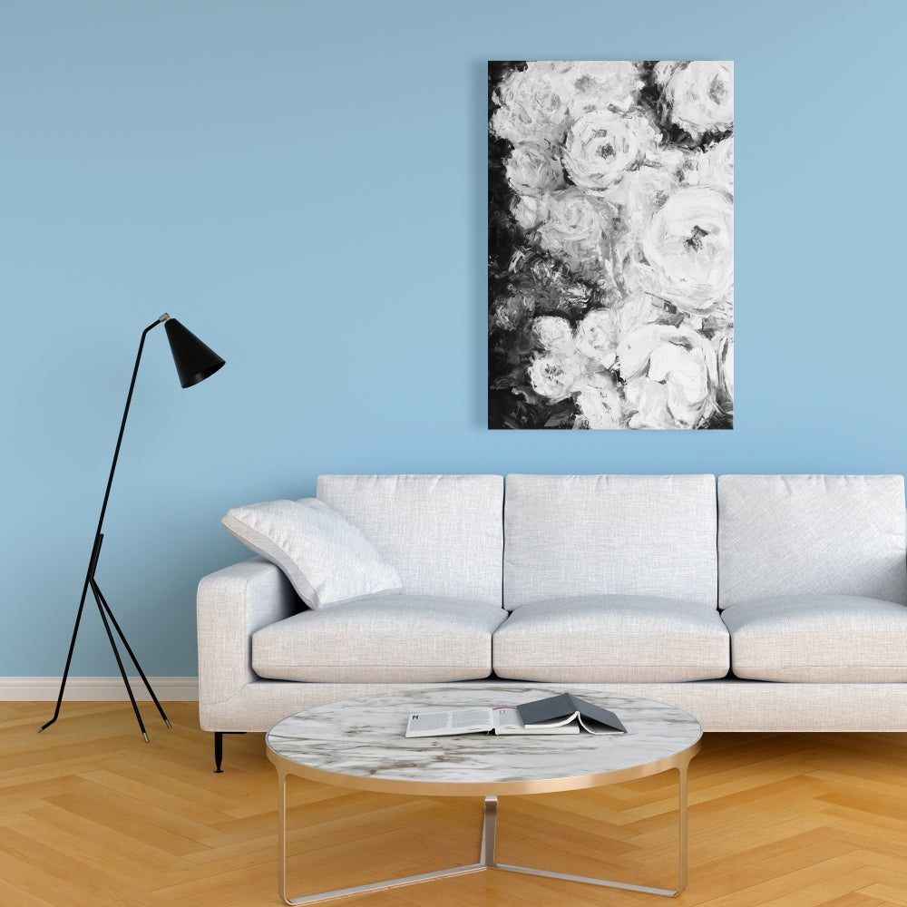 Monochrome Rose Garden Gray Floral Canvas | Home Decor Art