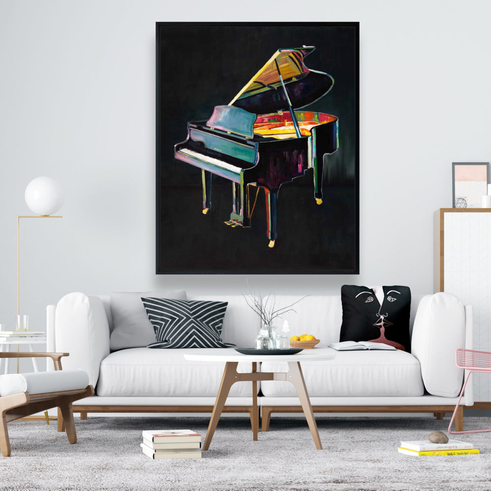 Toile de piano réaliste et colorée | Cadre gris | Décoration d'intérieur
