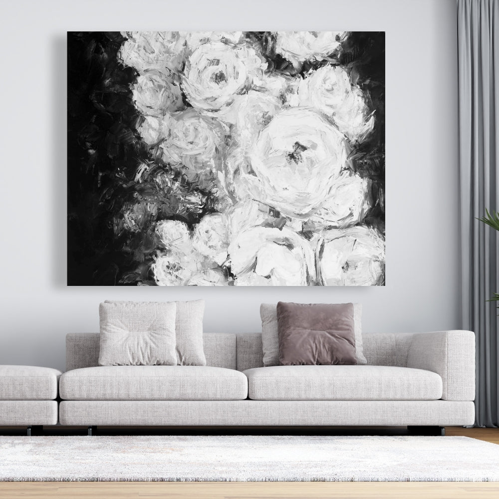 Monochrome Rose Garden Gray Floral Canvas | Home Decor Art