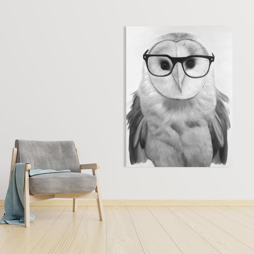 Realistic Barn Owl with Glasses Canvas | Home Decor Art