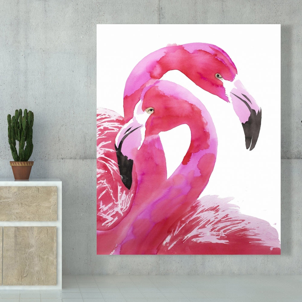Watercolor Flamingo Love | Pink Canvas Home Decor Art