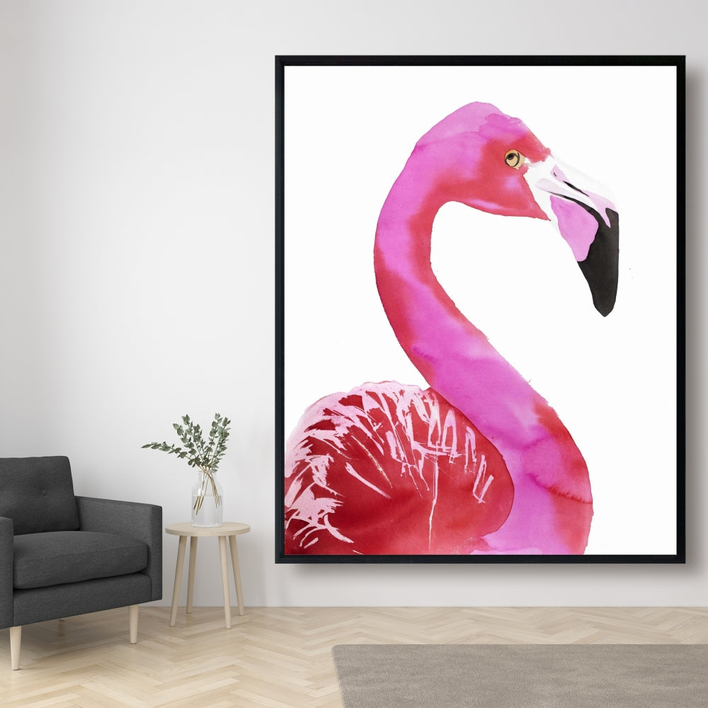 Watercolor Proud Flamingo Profile | Pink Framed Canvas Decor