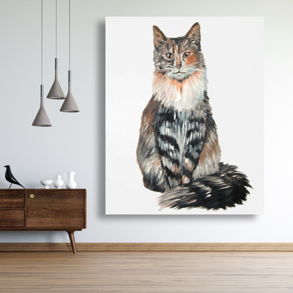 Norwegian Forest Cat Canvas | White Animal Home Decor Art