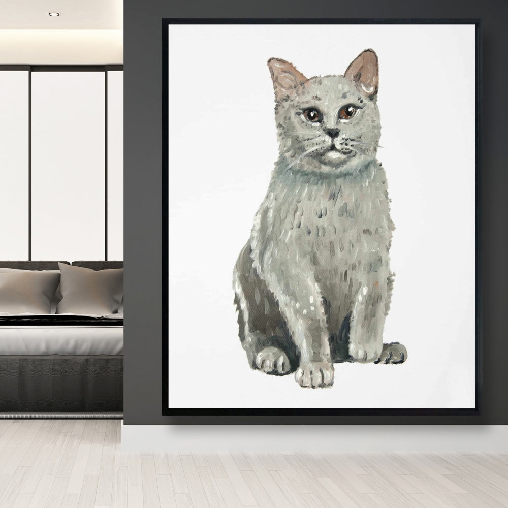 Toile encadrée représentant un chat British Shorthair gris - Décoration d'intérieur