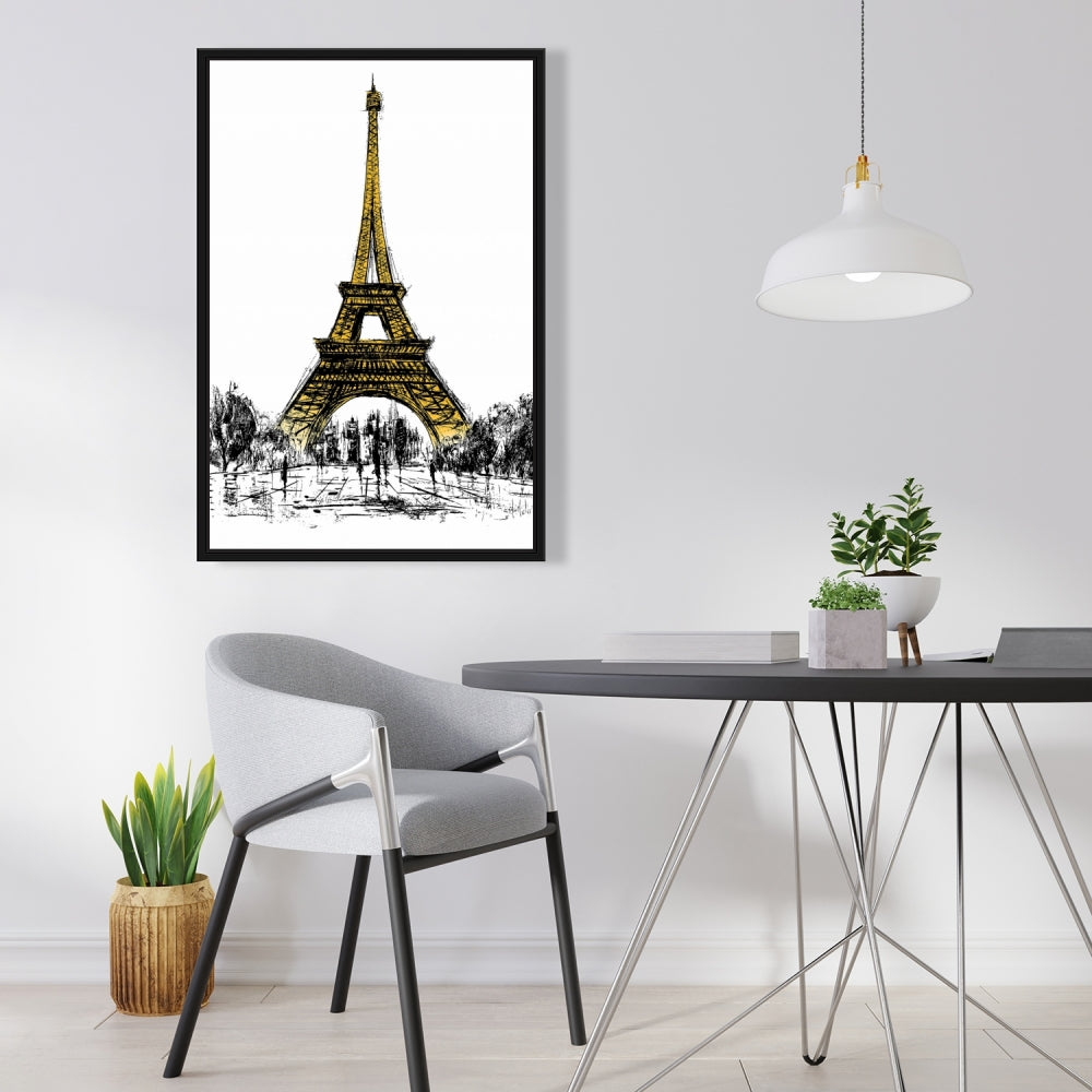 Eiffel Tower Outline Industrial Canvas - Street Scenery Decor