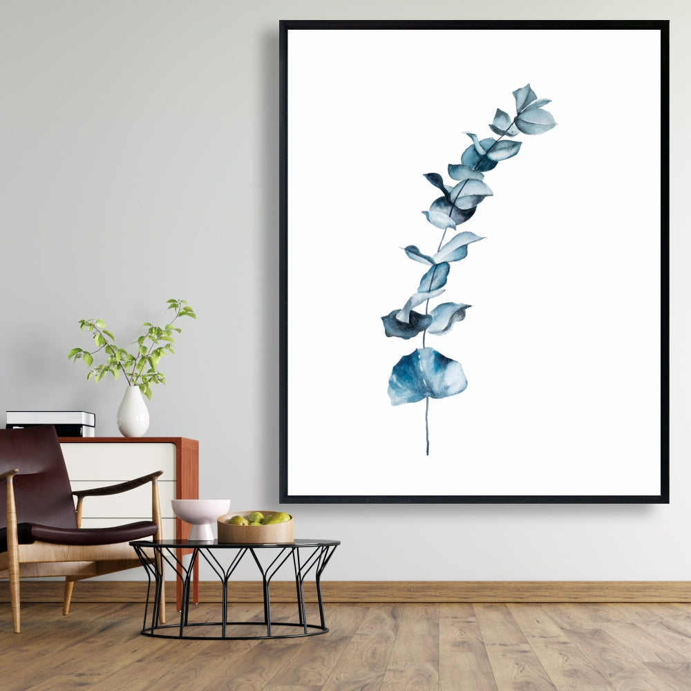 Toile à feuilles d'eucalyptus bleues - Décoration murale florale pour chambre à coucher