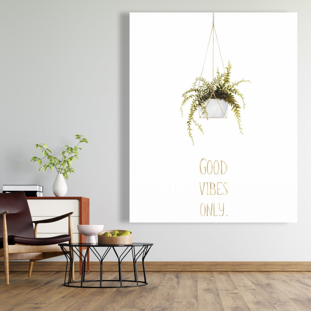 Good Vibes Only Canvas - White Leaves Floral Home Decor