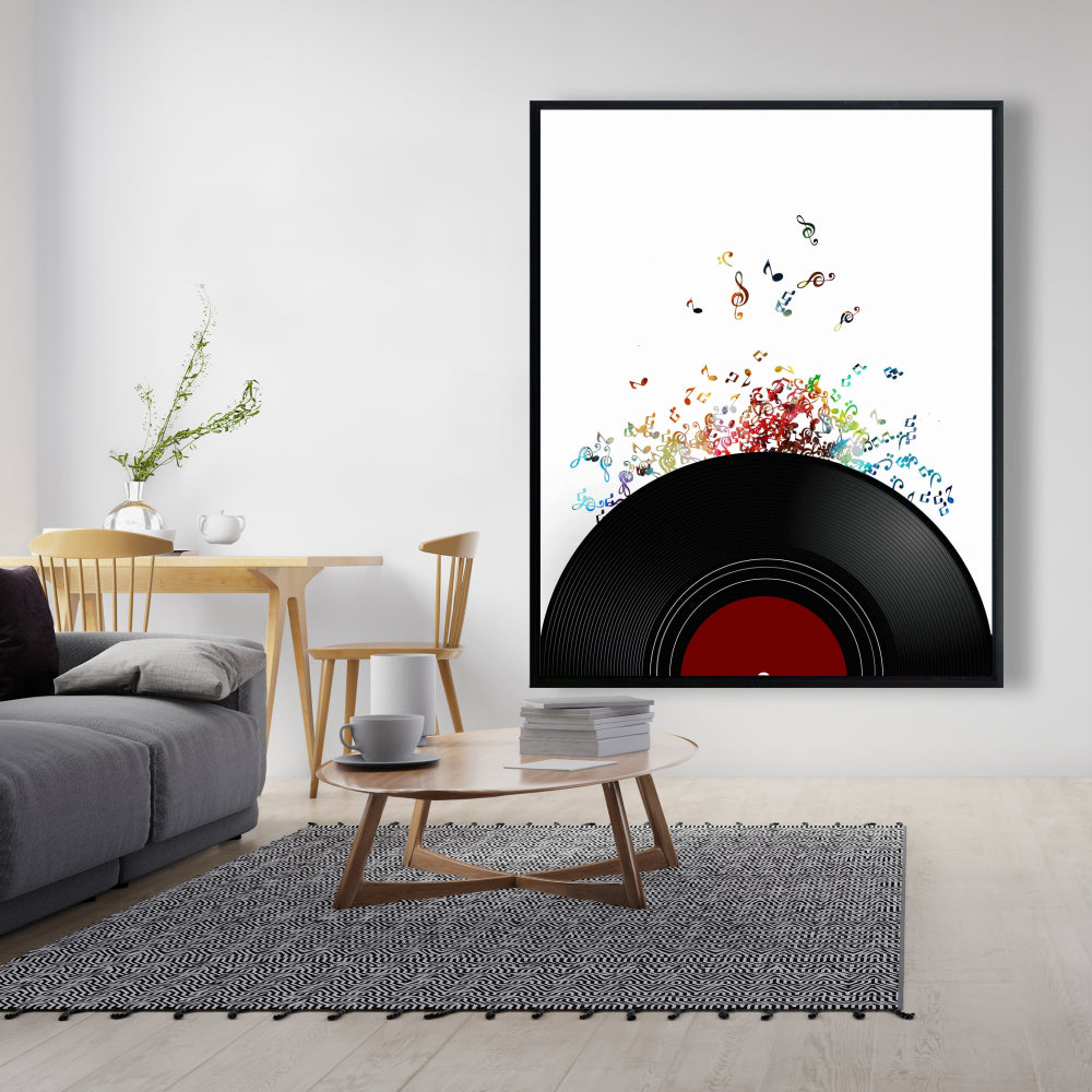 Black Bedroom Art - Notes Escaping from a Vinyl Record Canvas