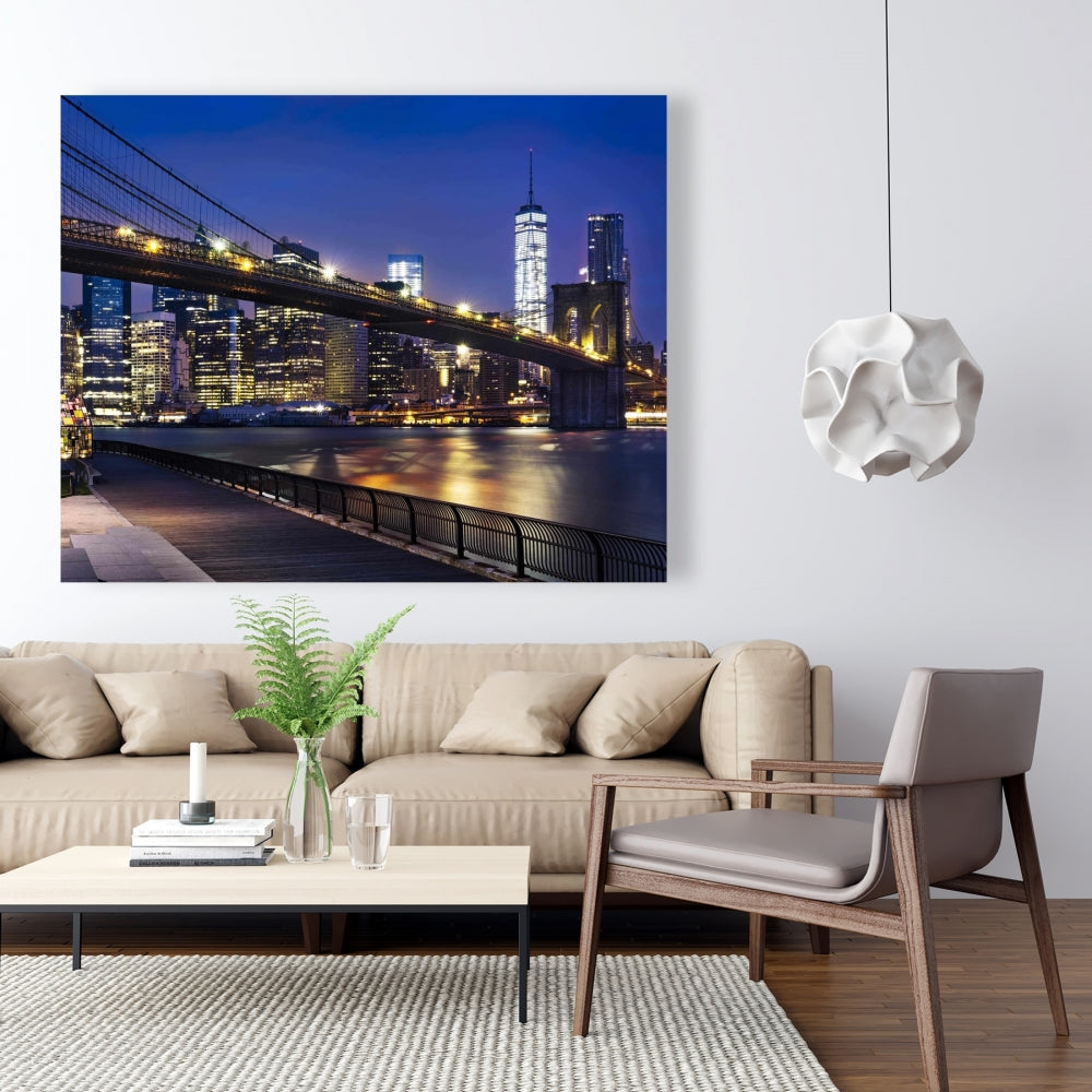 City at Night Canvas | Blue Building Cities Home Decor Art