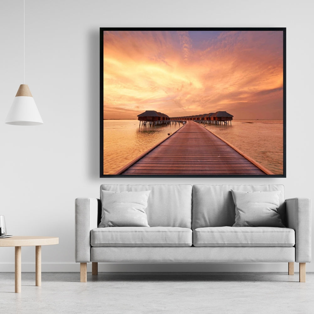 Toile corail pour chambre à coucher Sea Villas | Décoration d'intérieur encadrée