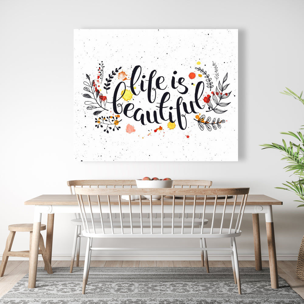 Life is Beautiful Black Canvas | Home Decor Illustrative Art