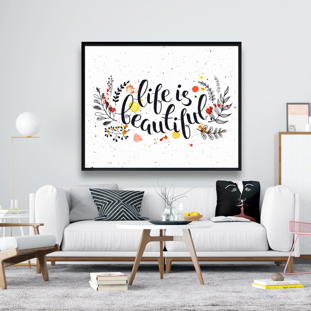 Toile encadrée « La vie est belle » noire - Décoration d'intérieur