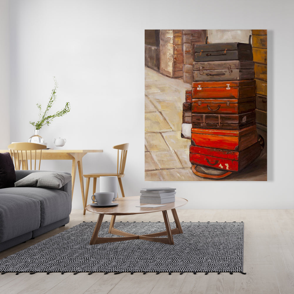 Brown Contemporary Canvas - Old Traveling Suitcases Decor