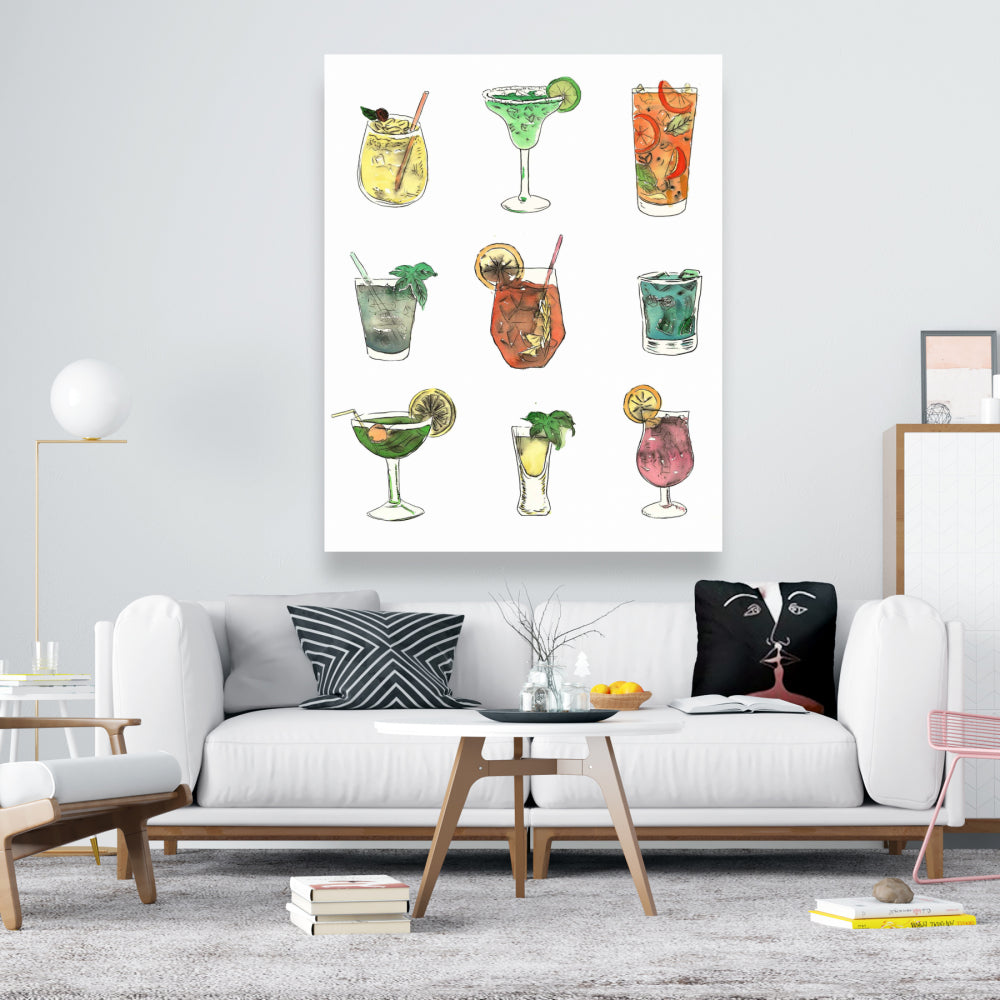 Colorful Cocktails Leaves Blue Canvas - Home Decor Artwork