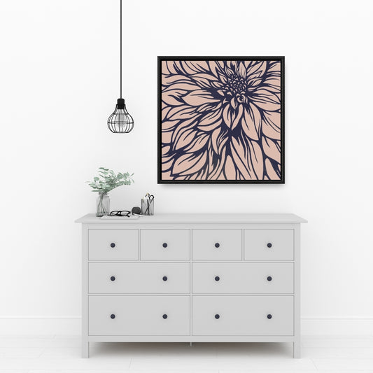 Toile botanique bleue avec motif de dahlia | Décoration murale