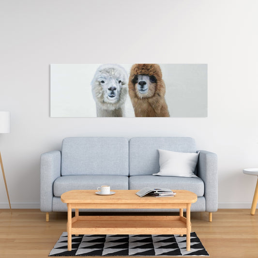 White Farm Animals Canvas - Two Llamas Home Decor Bedroom
