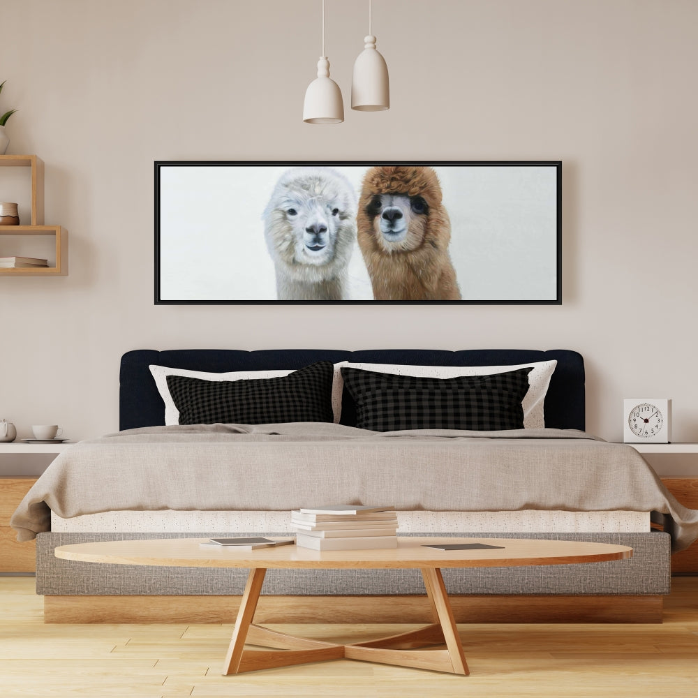 Décoration rustique de ferme | Toile encadrée « Deux lamas » pour chambre