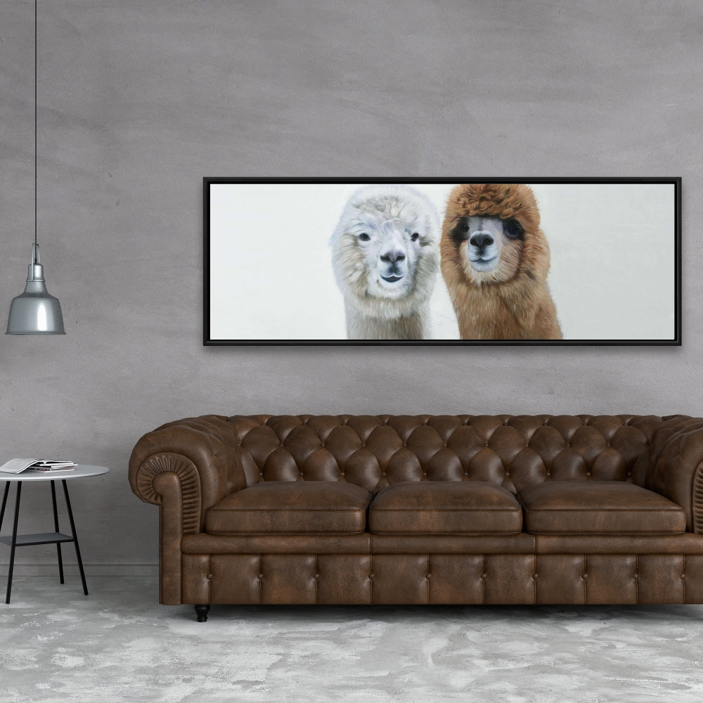Décoration rustique de ferme | Toile encadrée « Deux lamas » pour chambre
