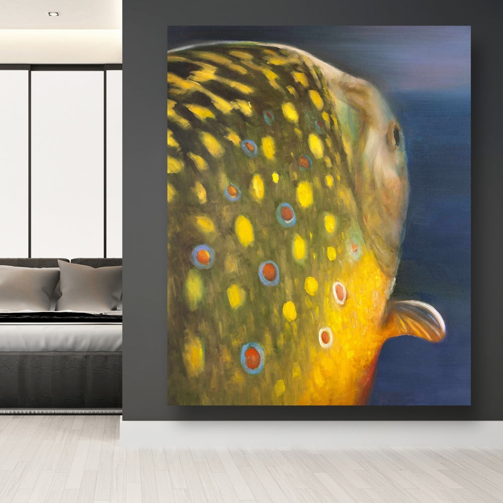 Golden Trout Fish Rustic Canvas | Blue Bedroom Wall Decor