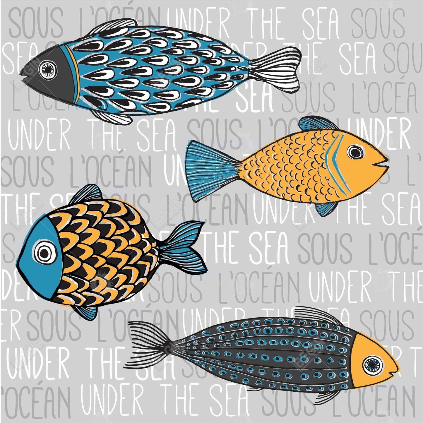 Toile grise marine pour chambre à coucher | Décoration de poissons nautiques