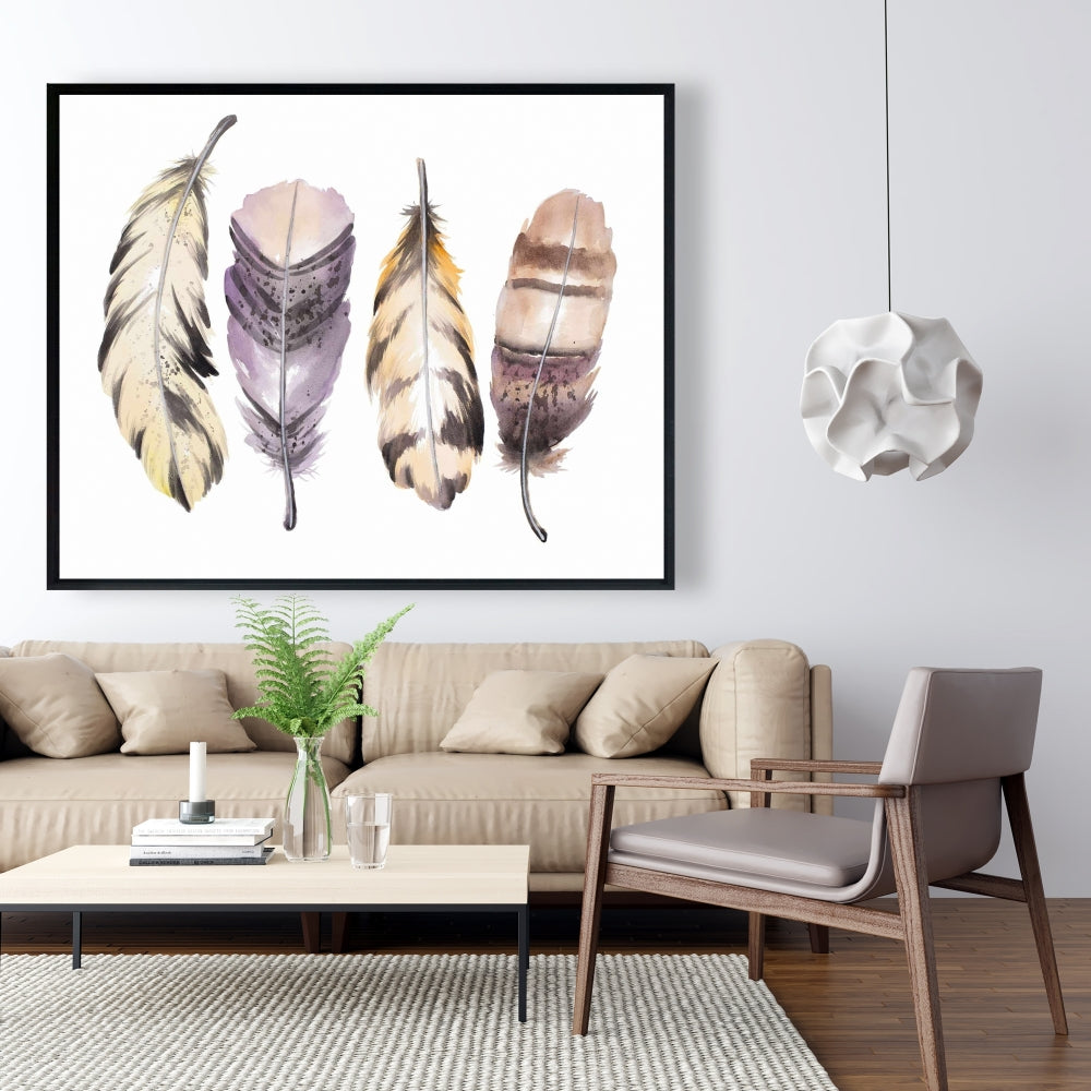 Ensemble de plumes violettes - Toile bohème pour chambre à coucher | Décoration d'intérieur