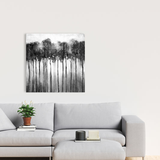 Forêt abstraite en noir et blanc - Décoration sur toile avec arbres monochromes