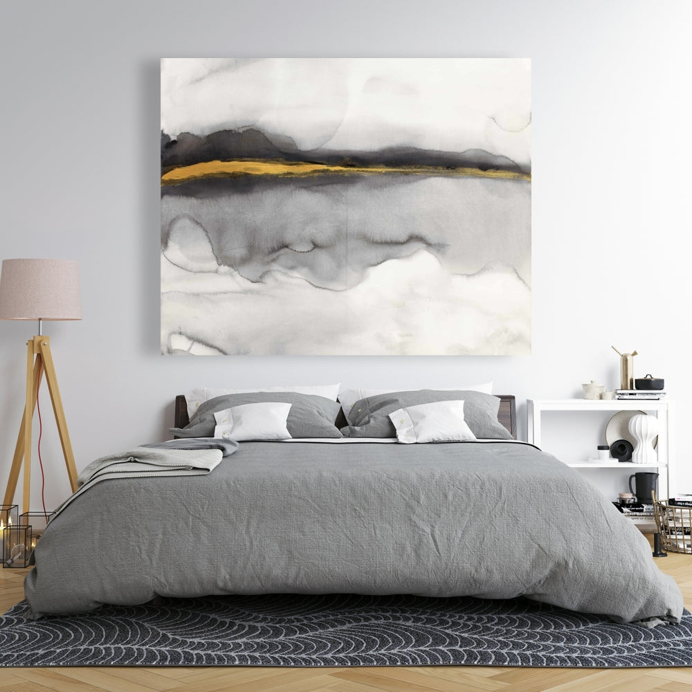 Gold Stripe Abstract Canvas - Shapes Bedroom White Decor