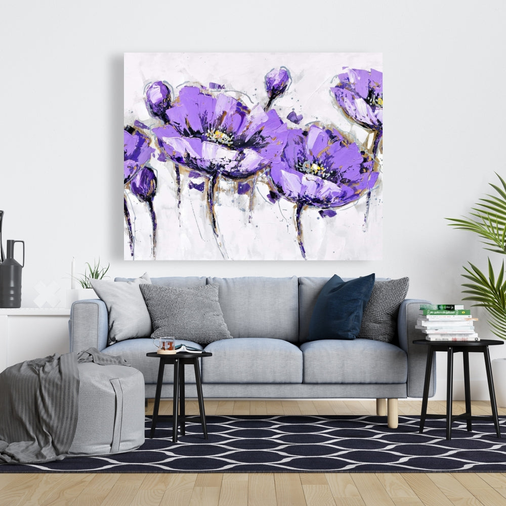 Abstract Purple Flowers Canvas | Botanical Home Decor Art
