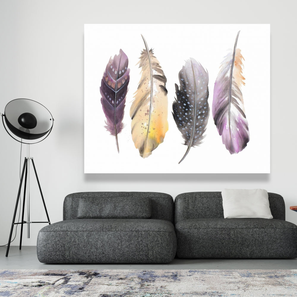 Bohemian Feather Set Canvas | Purple Bird Home Decor Art