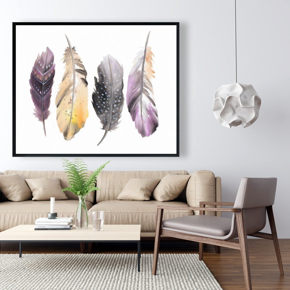 Ensemble de plumes bohèmes - Toile encadrée violette | Décoration d'intérieur