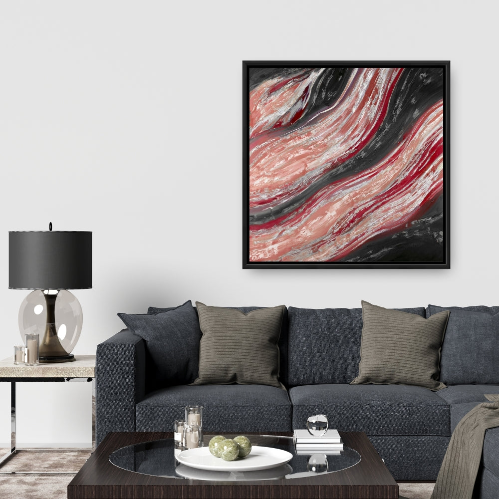 Red Wave Framed Canvas - Contemporary Red Living Room Decor