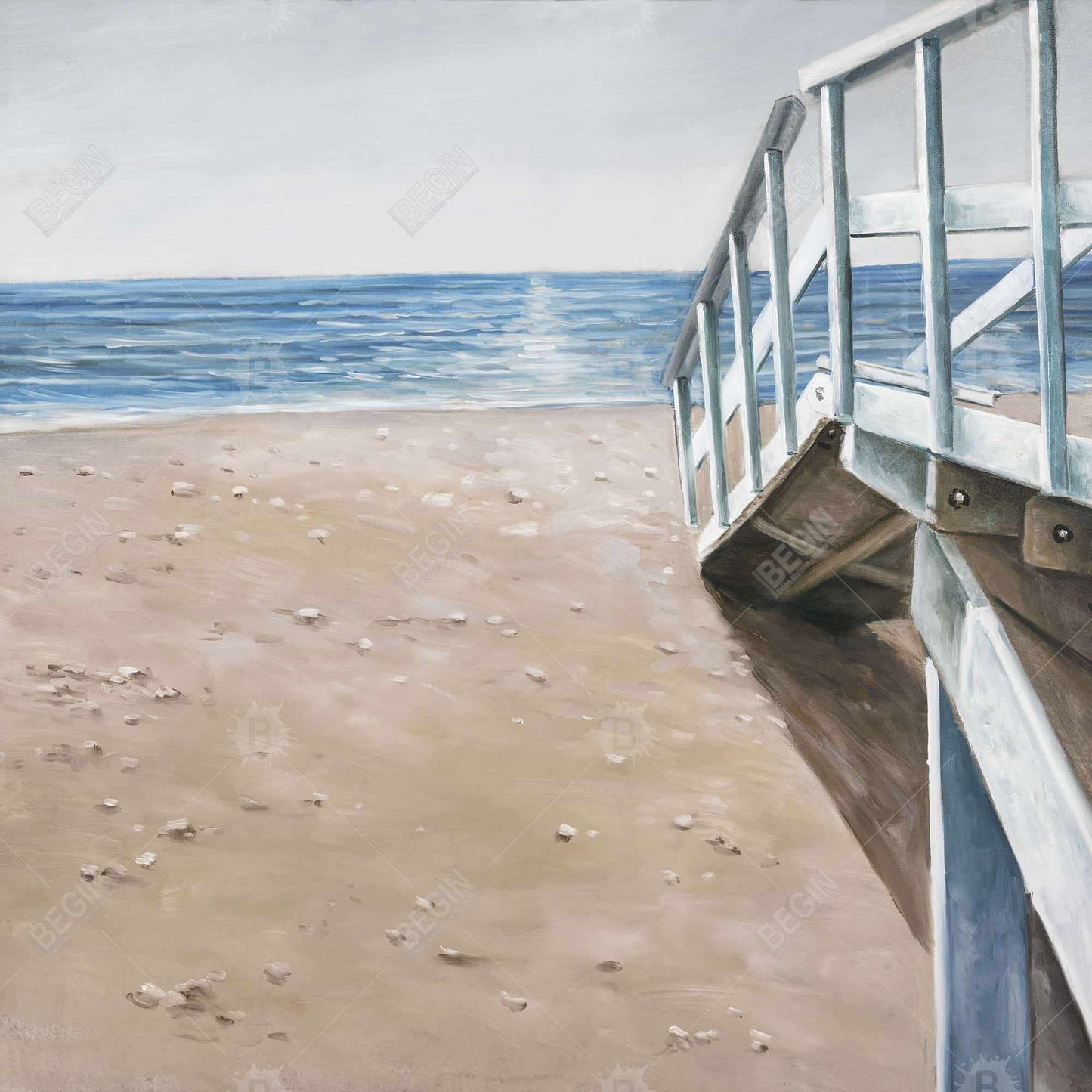 Soft Seaside Landscape | Blue Sea Canvas for Bathroom Decor