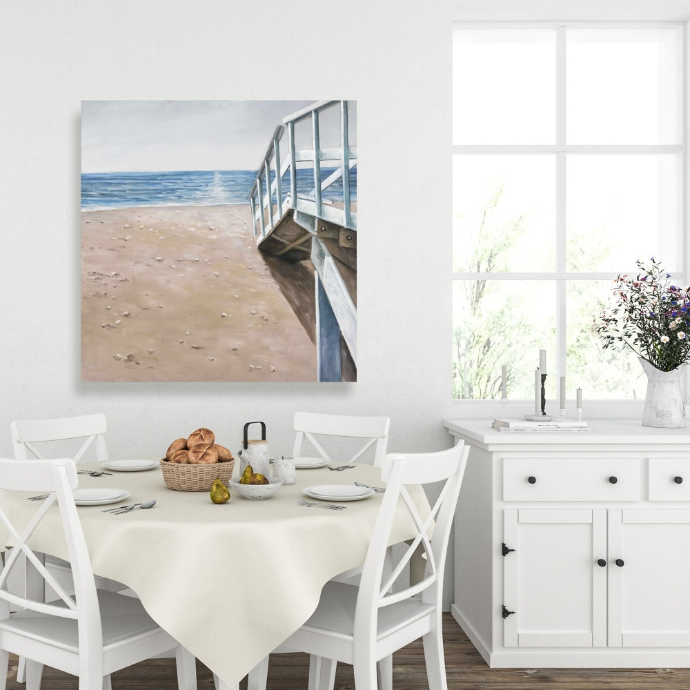 Soft Seaside Landscape | Blue Sea Canvas for Bathroom Decor