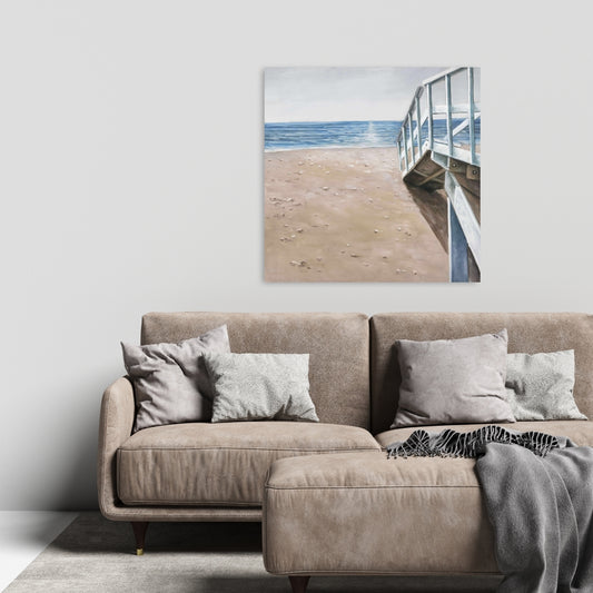 Soft Seaside Landscape | Blue Sea Canvas for Bathroom Decor