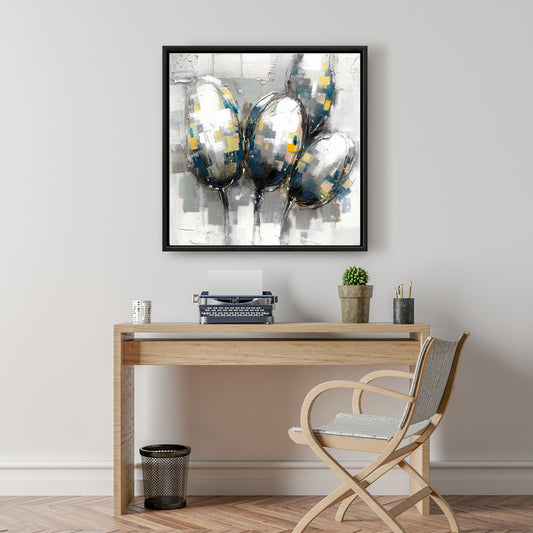 Blue Floral Botanical Tulips Framed Canvas | Home Decor Art