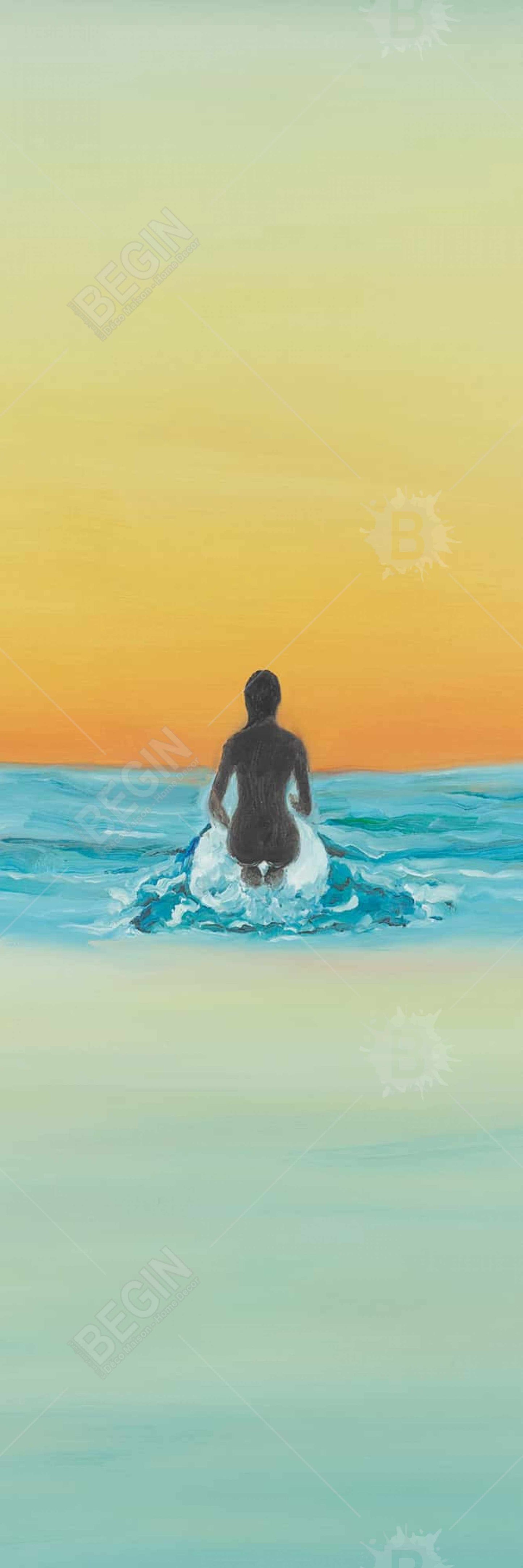 Surfer Swimming by Dawn | Blue Bedroom Canvas Home Decor