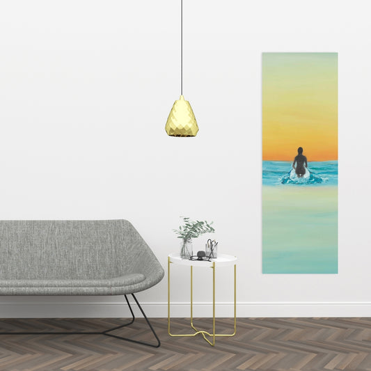 Surfer Swimming by Dawn | Blue Bedroom Canvas Home Decor