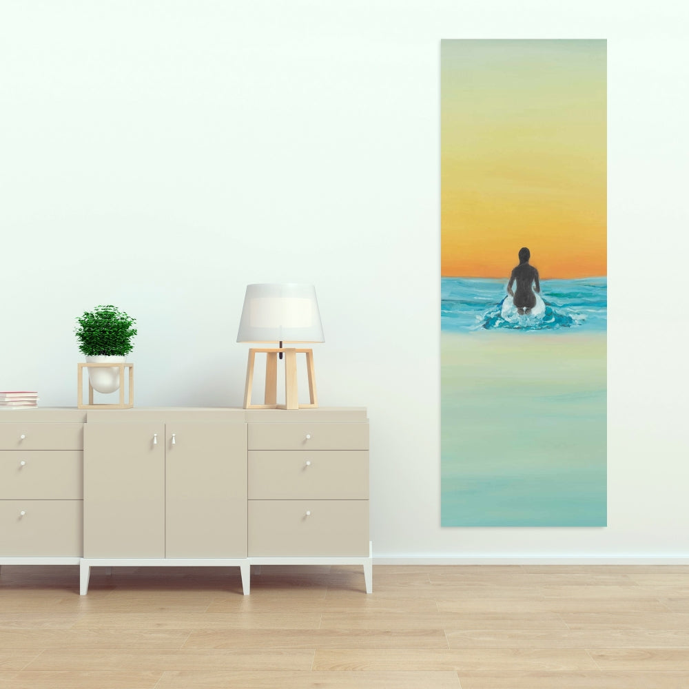 Surfer Swimming by Dawn | Blue Bedroom Canvas Home Decor