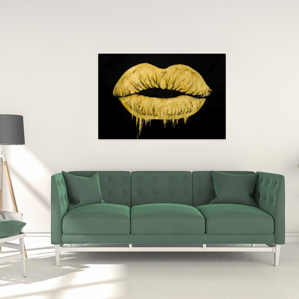 Golden Lips Black Canvas - Stylish Home Decor for Women