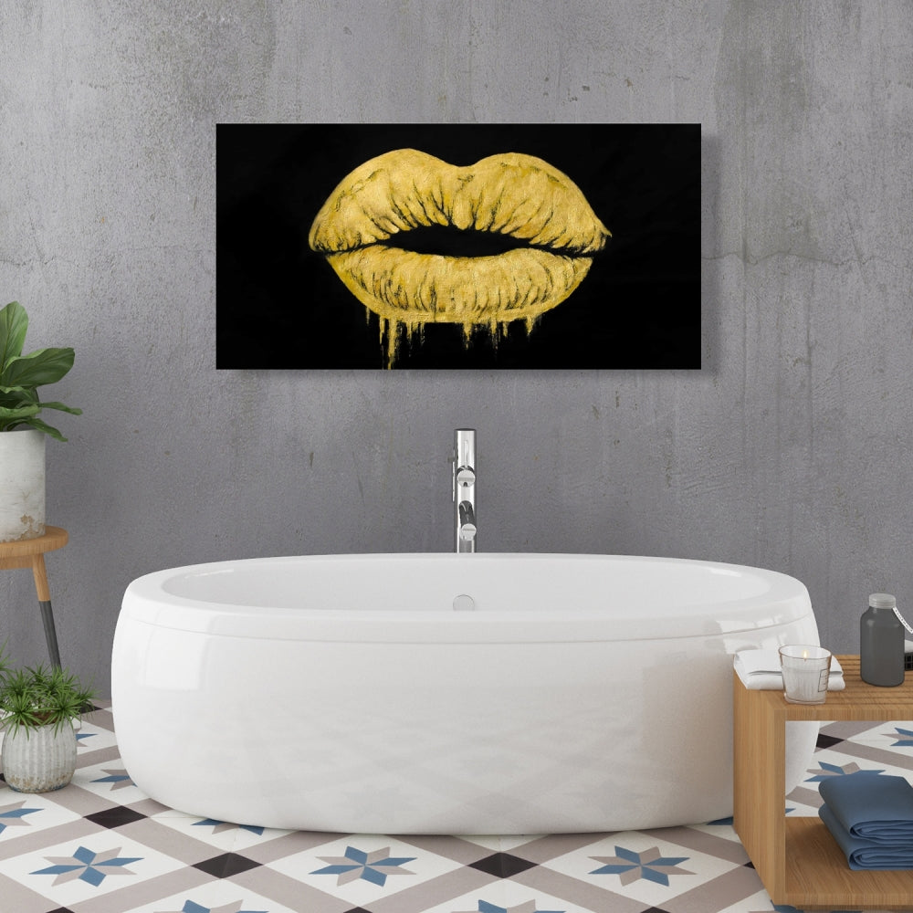 Golden Lips Black Canvas - Stylish Home Decor for Women