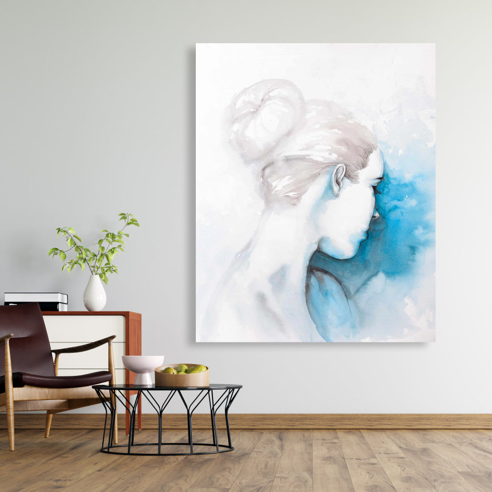 Abstract Girl with Bun - Blue Beauty Canvas | Home Decor Art