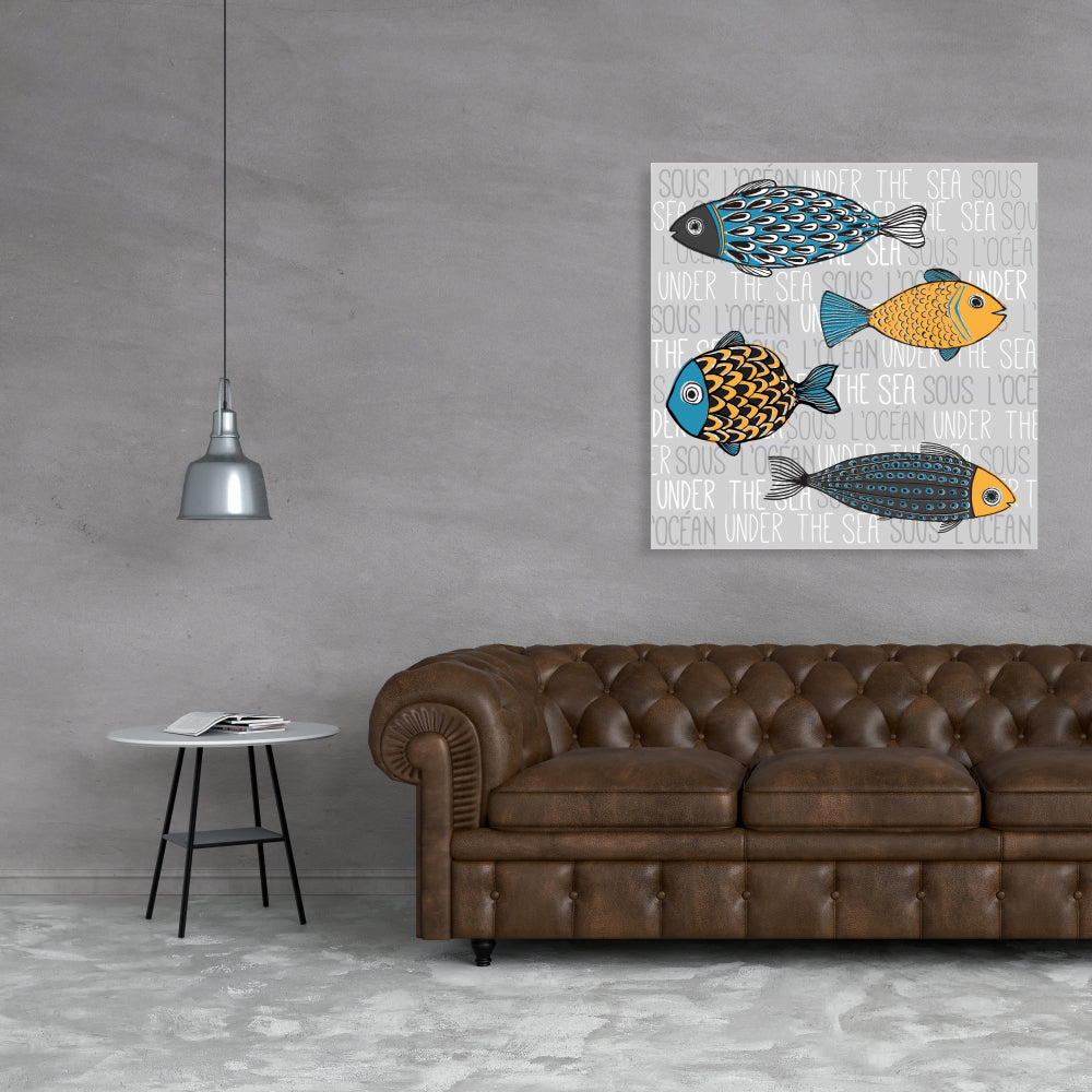 Illustration of Nautical Fish Gray Canvas - Marine Home Decor